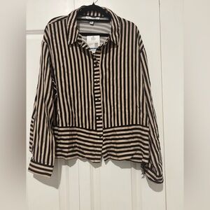 Striped Button-Front Blouse in Black and Tan